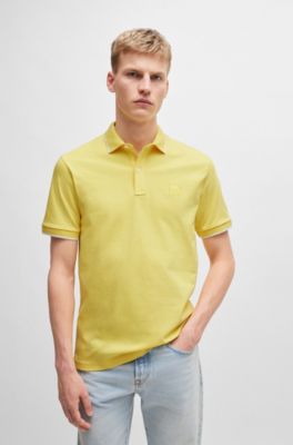 Logo-patch slim-fit polo shirt in stretch cotton, Yellow