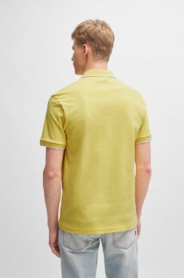Logo-patch slim-fit polo shirt in stretch cotton, Yellow