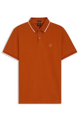 Logo-patch slim-fit polo shirt in stretch cotton, Light Orange