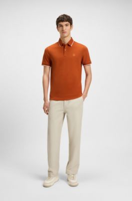 Logo-patch slim-fit polo shirt in stretch cotton, Light Orange