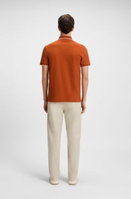 Logo-patch slim-fit polo shirt in stretch cotton, Light Orange