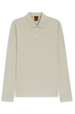 Polo slim fit en piqu&eacute; de algod&oacute;n el&aacute;stico, Beige claro