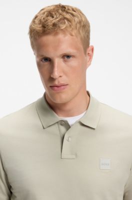 Polo slim fit en piqu&eacute; de algod&oacute;n el&aacute;stico, Beige claro