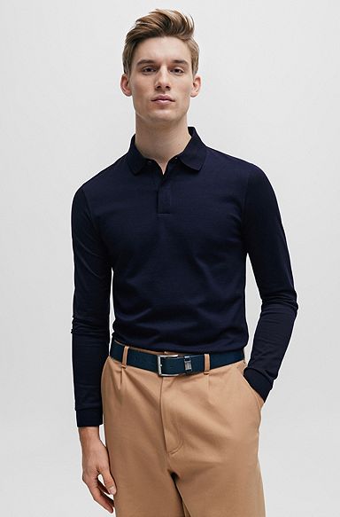 Stretch-cotton polo shirt in a slim fit, Dark Blue