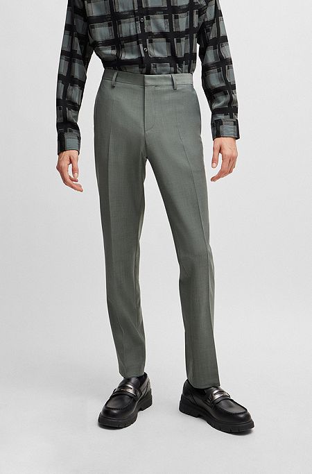 Slim-fit trousers in patterned super-flex fabric, Dark Green