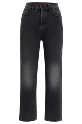 Hugo Modern-fit Wide-leg Jeans In Black Denim In Dark Grey