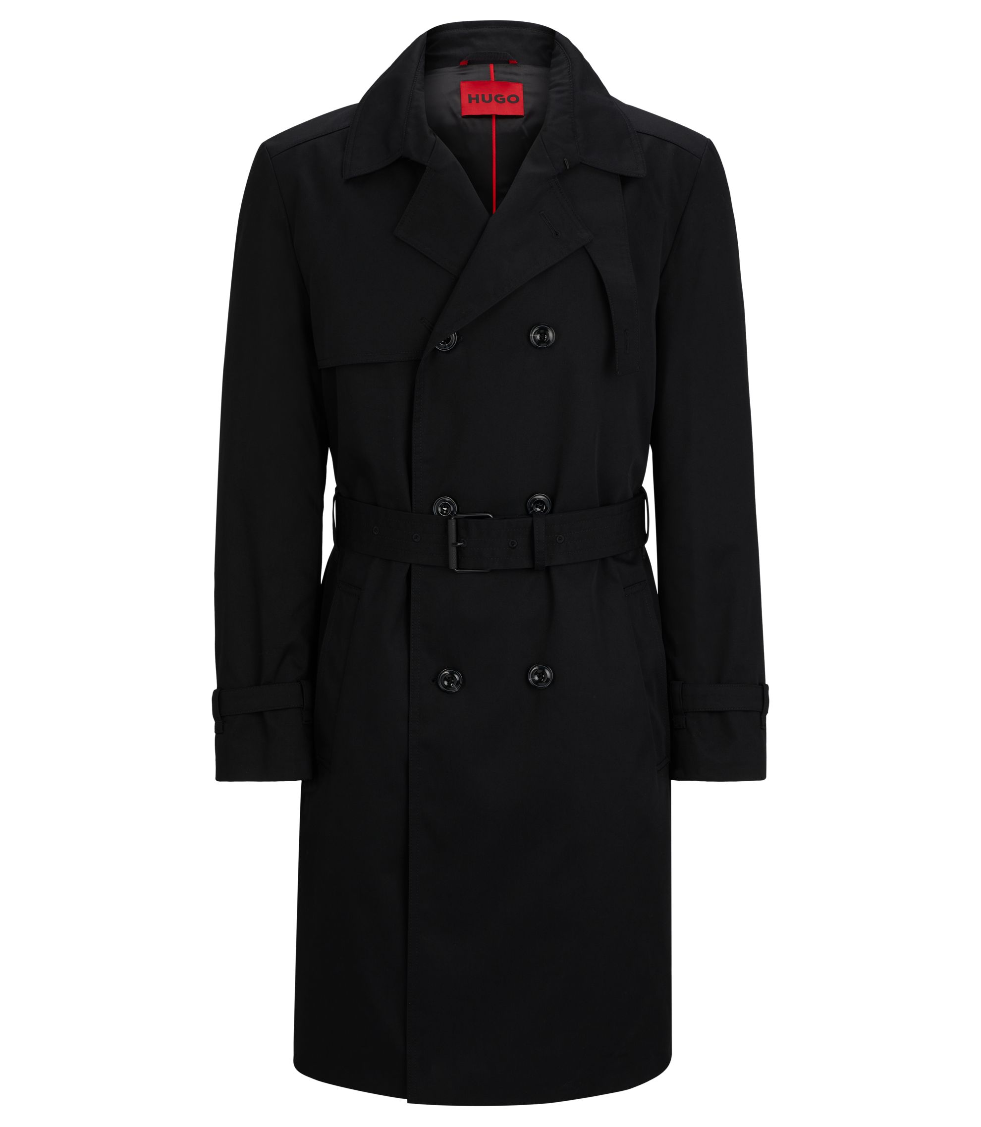 HUGO Water-repellent trench coat with buckled belt Black