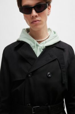 Trench d&eacute;perlant avec ceinture &agrave; boucle, Noir