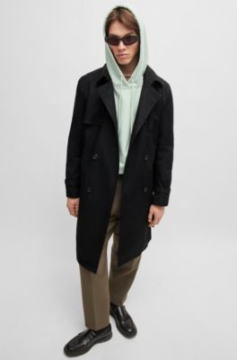 Trench d&eacute;perlant avec ceinture &agrave; boucle, Noir