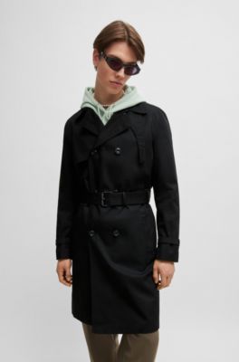 Trench d&eacute;perlant avec ceinture &agrave; boucle, Noir