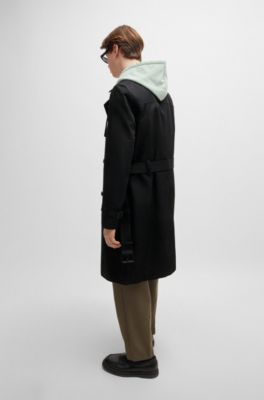 Trench d&eacute;perlant avec ceinture &agrave; boucle, Noir