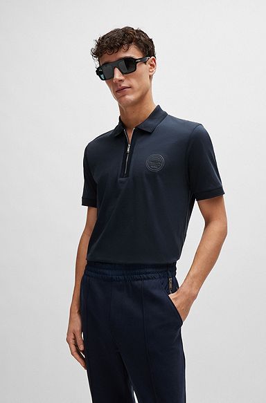Porsche x BOSS polo shirt in mercerized cotton, Dark Blue