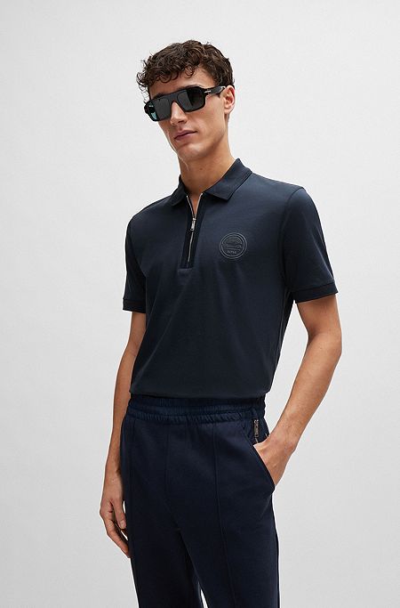 Porsche x BOSS polo shirt in mercerized cotton, Dark Blue