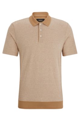 Shop Hugo Boss Bubble-structure Polo Shirt In Cotton And Cashmere In Beige