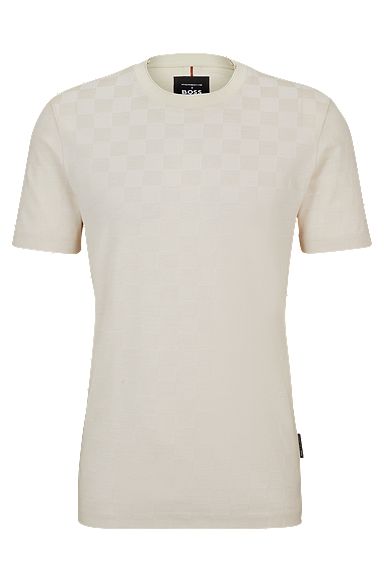 Porsche x BOSS mercerized-cotton T-shirt with check jacquard, White