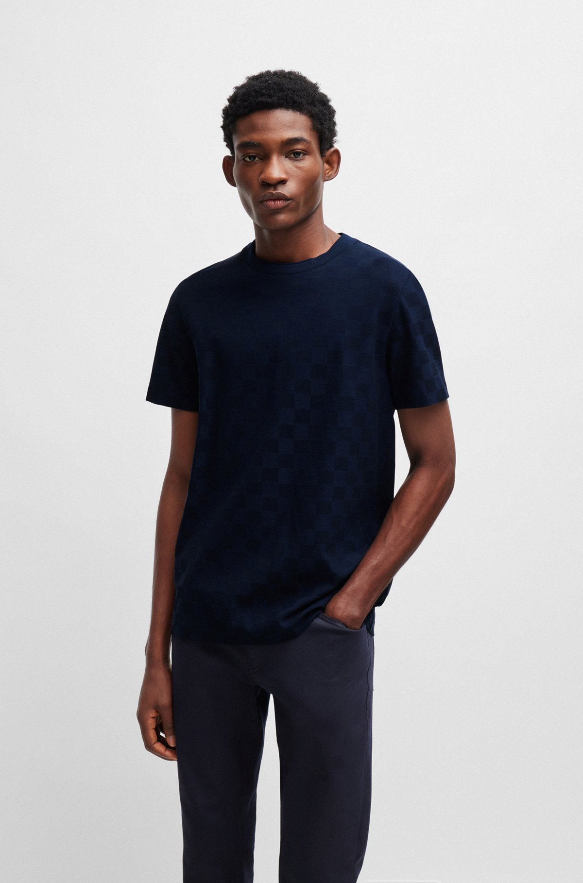 BOSS - Porsche x BOSS mercerized-cotton T-shirt with check BOSS - Porsche x BOSS mercerized-cotton T-shirt with check