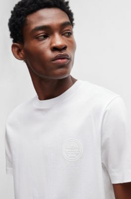 Camiseta Porsche x BOSS slim fit de algod&oacute;n mercerizado con detalle especial de la marca, Blanco
