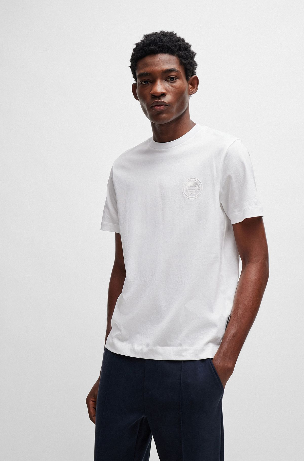 Porsche x BOSS mercerized-cotton T-shirt with special branding, White