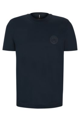 Shop Hugo Boss Porsche X Boss Mercerized-cotton T-shirt With Special Branding In Dark Blue