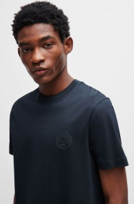 Camiseta Porsche x BOSS slim fit de algod&oacute;n mercerizado con detalle especial de la marca, Azul oscuro