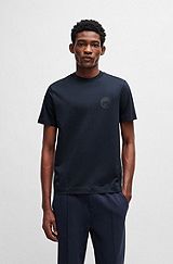 Camiseta Porsche x BOSS slim fit de algodón mercerizado con detalle especial de la marca, Azul oscuro