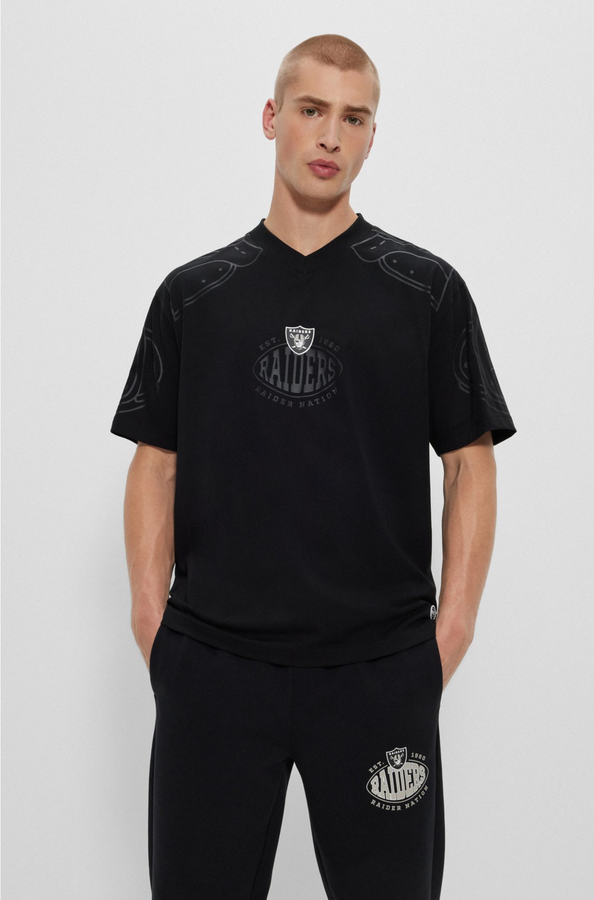 BOSS x NFL oversize-fit T-shirt with collaborative branding, Raiders