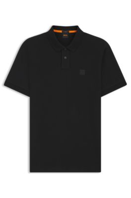 Polo slim fit de algod&oacute;n el&aacute;stico con parche de logo, Negro