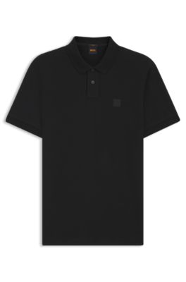 Polo slim fit de algod&oacute;n el&aacute;stico con aplique de logo, Negro