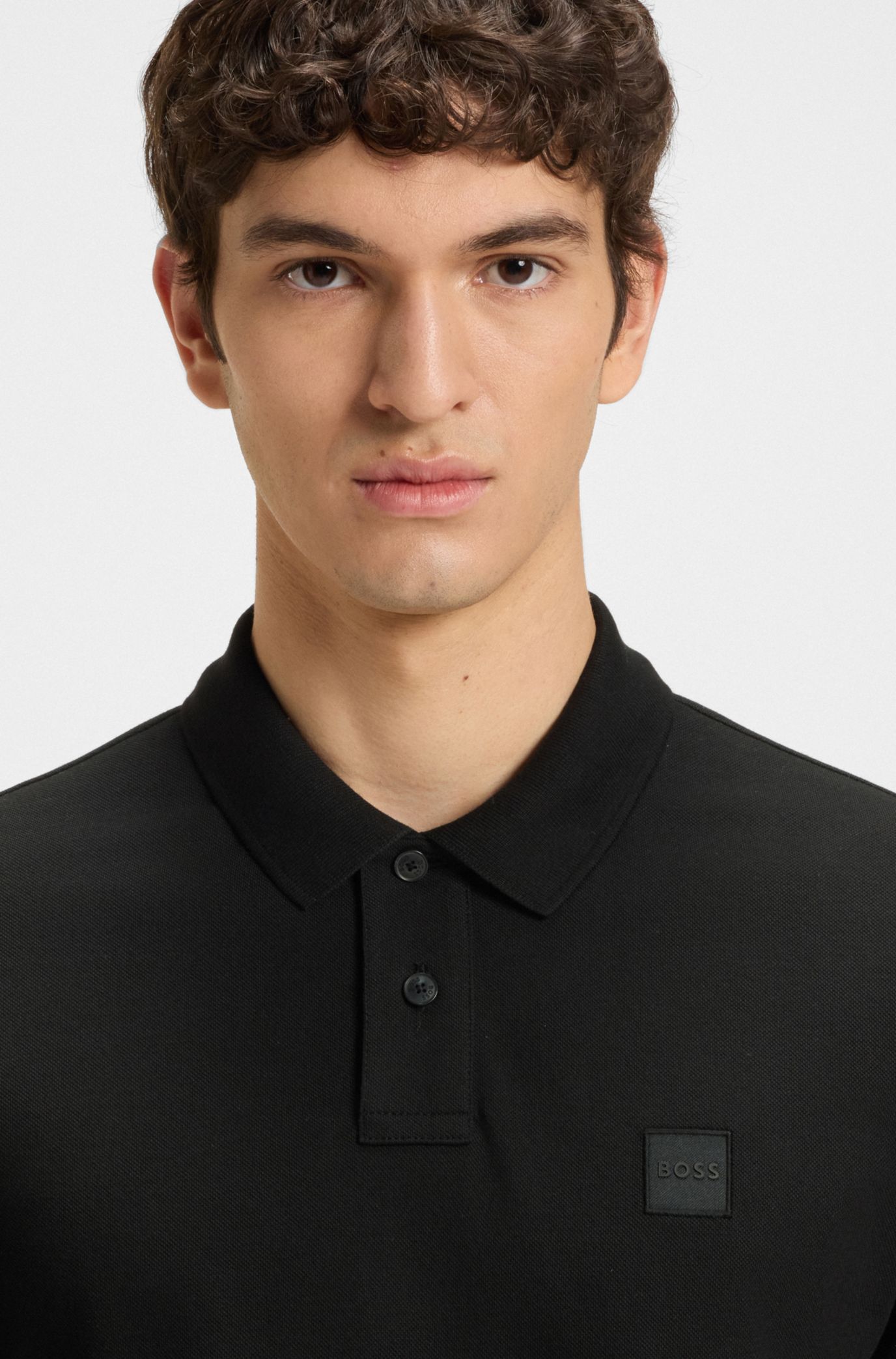 Tシャツ・カットソー Hugo Boss SS25 POLO WITH LOGO PATCH (50507803 10256683446) BOSS - Extra-slim-fit stretch-cotton shirt with logo tape