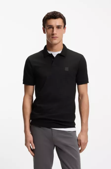 Stretch-cotton slim-fit polo shirt with logo patch