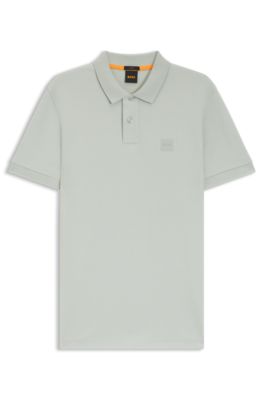 Polo Slim en coton stretch &agrave; patch logo, Argent