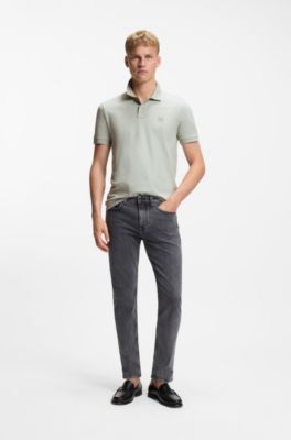 Polo Slim en coton stretch &agrave; patch logo, Argent