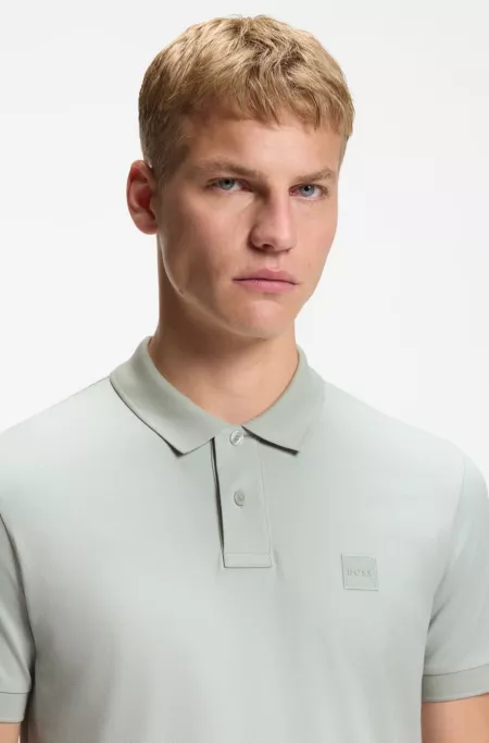 Stretch-cotton slim-fit polo shirt with logo patch