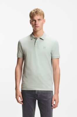 Stretch-cotton slim-fit polo shirt with logo patch, Silver