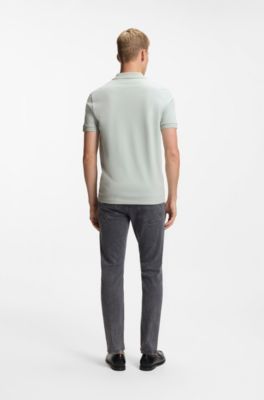 Polo Slim en coton stretch &agrave; patch logo, Argent