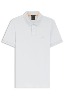 Stretch-cotton slim-fit polo shirt with logo patch, Light Grey