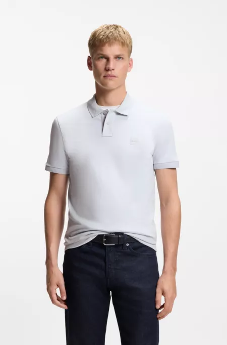 Stretch-cotton slim-fit polo shirt with logo patch