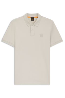 Polo slim fit de algod&oacute;n el&aacute;stico con aplique de logo, Gris claro