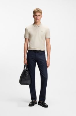 Stretch-cotton slim-fit polo shirt with logo patch, Light Grey