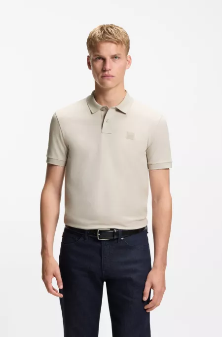 Stretch-cotton slim-fit polo shirt with logo patch