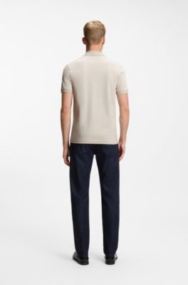 Polo slim fit de algod&oacute;n el&aacute;stico con parche de logo, Gris claro