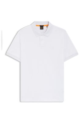 Polo Slim en coton stretch &agrave; patch logo, Blanc