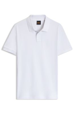 Polo slim fit de algod&oacute;n el&aacute;stico con aplique de logo, Blanco