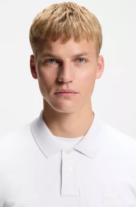 Stretch-cotton slim-fit polo shirt with logo patch