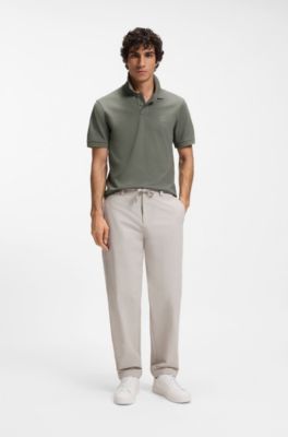 Stretch-cotton slim-fit polo shirt with logo patch, Beige