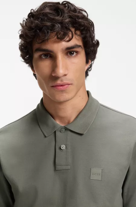 Stretch-cotton slim-fit polo shirt with logo patch