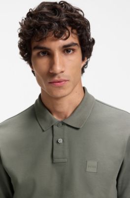 Polo slim fit de algod&oacute;n el&aacute;stico con aplique de logo, Beige
