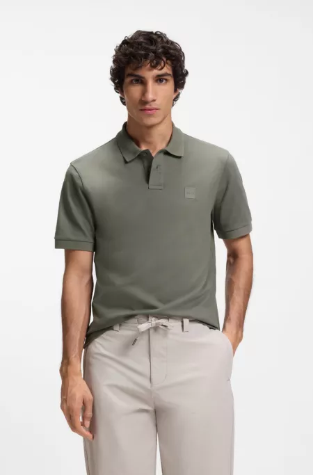 Stretch-cotton slim-fit polo shirt with logo patch