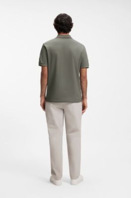 Stretch-cotton slim-fit polo shirt with logo patch, Beige