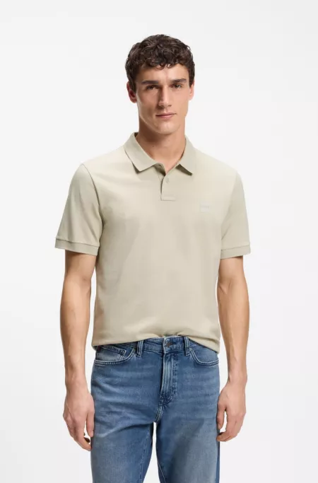 Stretch-cotton slim-fit polo shirt with logo patch